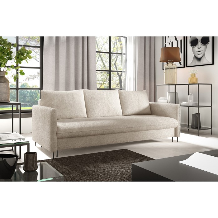 BELIS BOUCLE beige Schlafsofa aus weichem Stoff mit Schlaffunktion