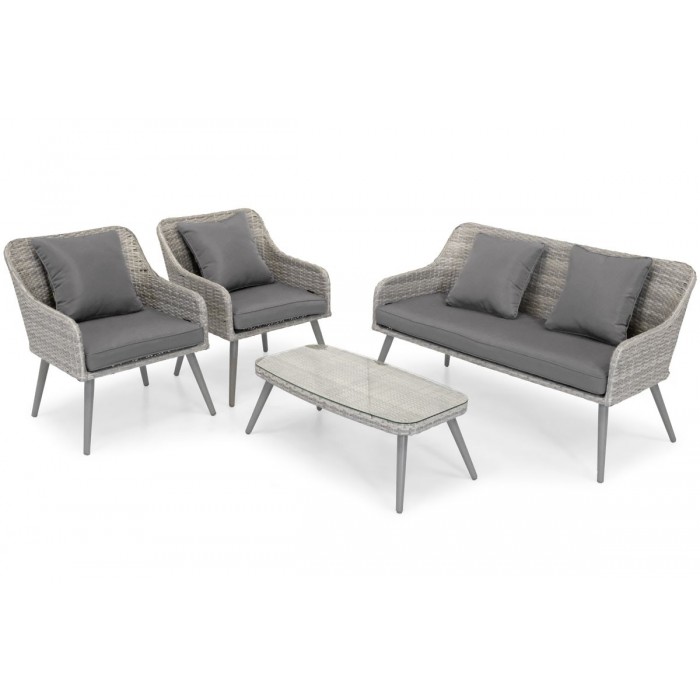 Elegante Gartenmöbel 4er Set Lounge Tisch Couchtisch Sofa Sessel MOKKA Grau