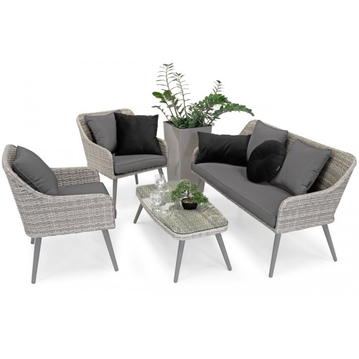 Elegante Gartenmöbel 4er Set Lounge Tisch Couchtisch Sofa Sessel MOKKA Grau