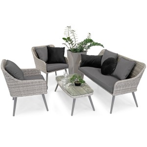 Elegante Gartenmöbel 4er Set Lounge Tisch Couchtisch Sofa Sessel MOKKA Grau 4/9