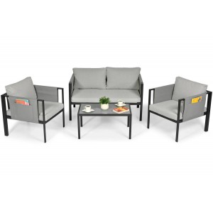 Modernes Gartenmöbel-Set Sofa Couchtisch Sessel-Set IBIZA Grau 1/9