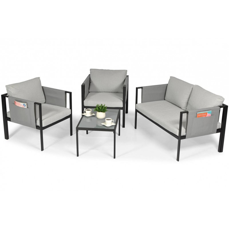 Modernes Gartenmöbel-Set Sofa Couchtisch Sessel-Set IBIZA Grau 2/9