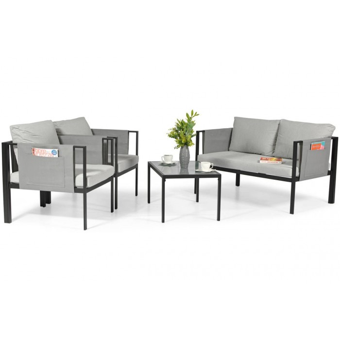 Modernes Gartenmöbel-Set Sofa Couchtisch Sessel-Set IBIZA Grau