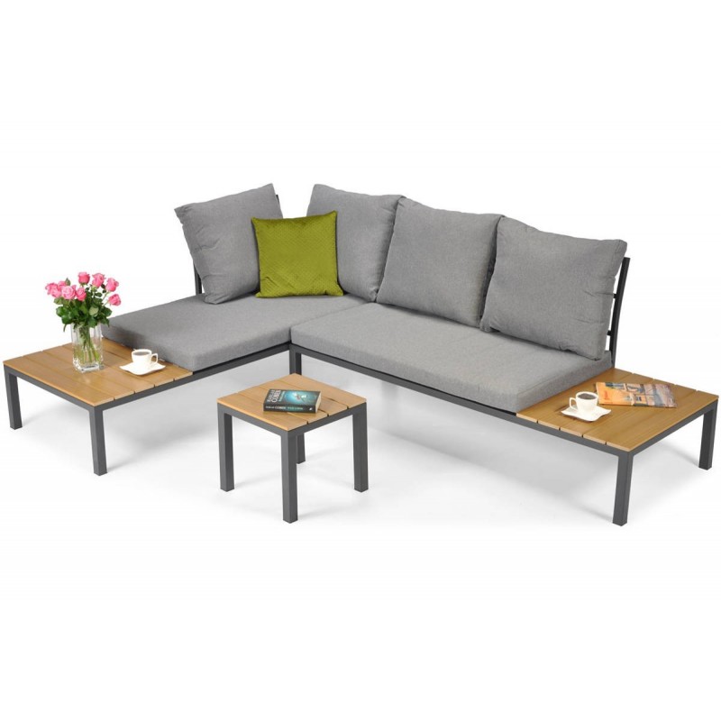 Graues Eck-Gartensofa LAGOS modernes modulares Sofa mit Liegefunktion 1/9