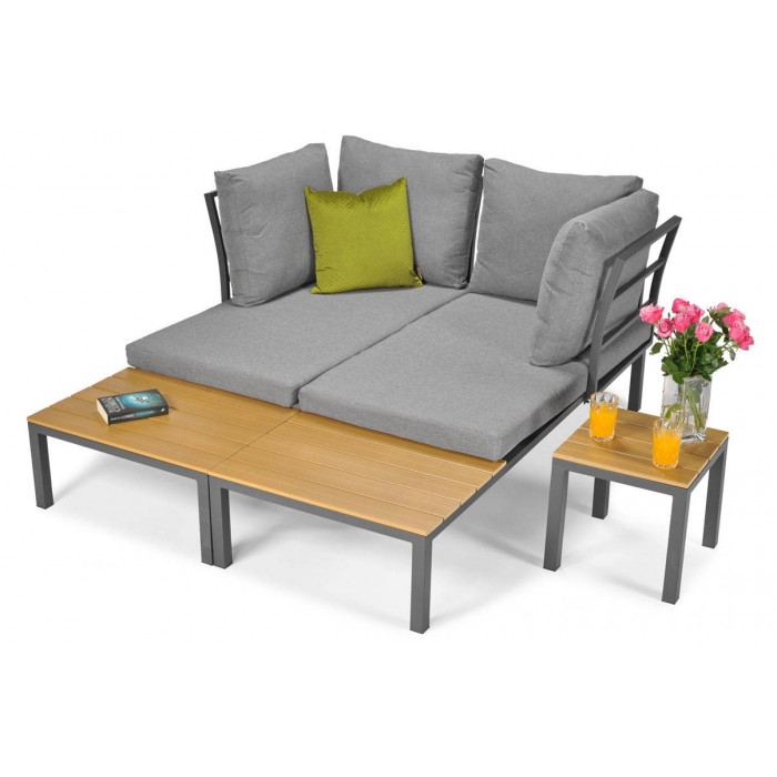 Graues Eck-Gartensofa LAGOS modernes modulares Sofa mit Liegefunktion