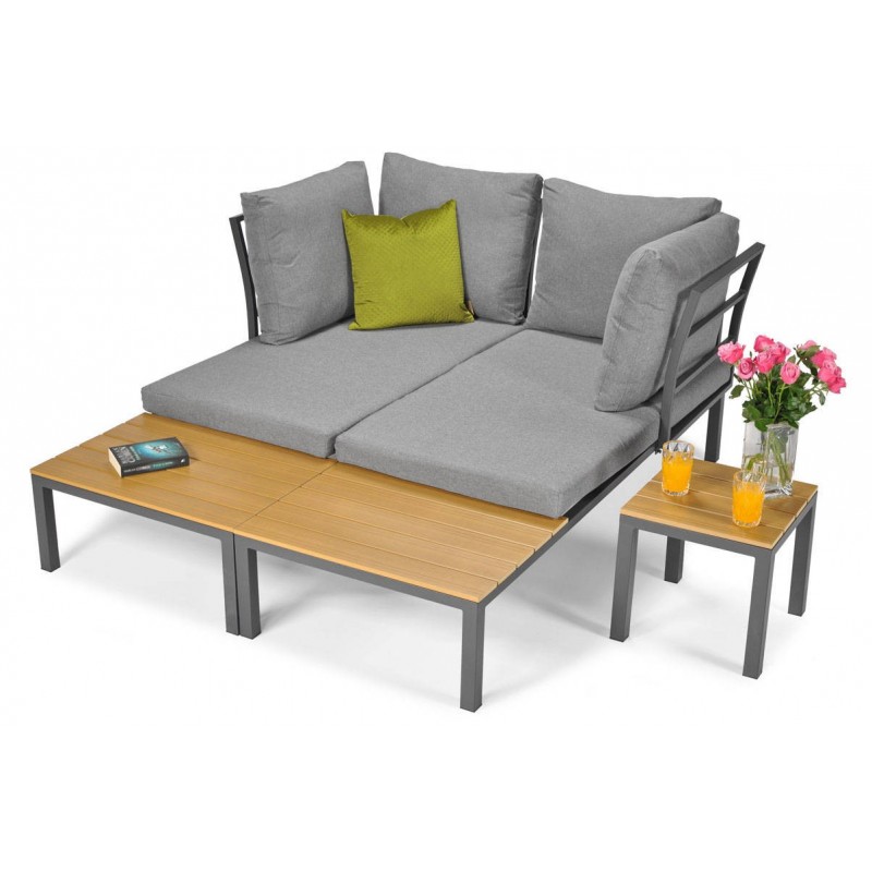 Graues Eck-Gartensofa LAGOS modernes modulares Sofa mit Liegefunktion 3/9