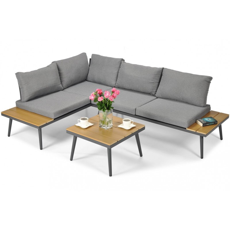 Graues NEVADA Garten Ecksofa universal modular mit Tisch 1/9