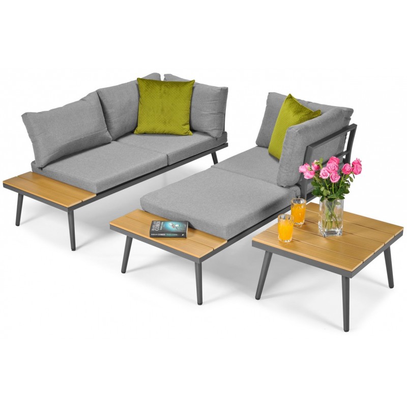 Graues NEVADA Garten Ecksofa universal modular mit Tisch 2/9