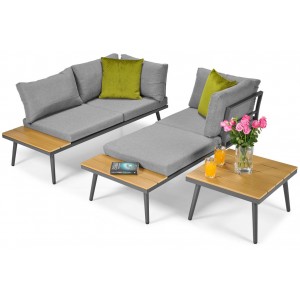 Graues NEVADA Garten Ecksofa universal modular mit Tisch 2/9