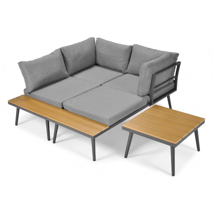 Graues NEVADA Garten Ecksofa universal modular mit Tisch