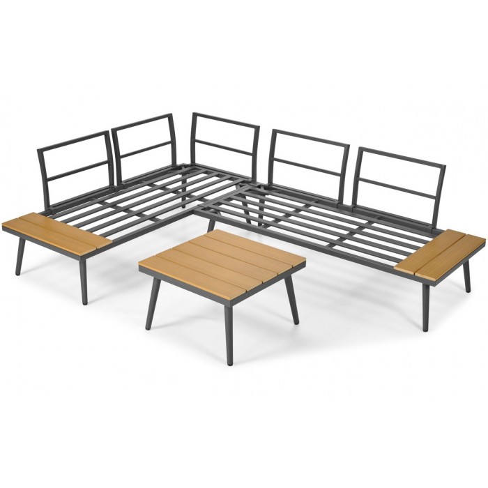 Graues NEVADA Garten Ecksofa universal modular mit Tisch