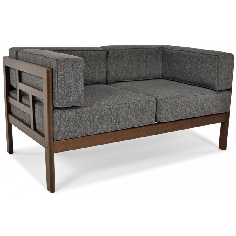 Graphitfarbenes Gartensofa EDEN 2 auf einem Holzgestell.