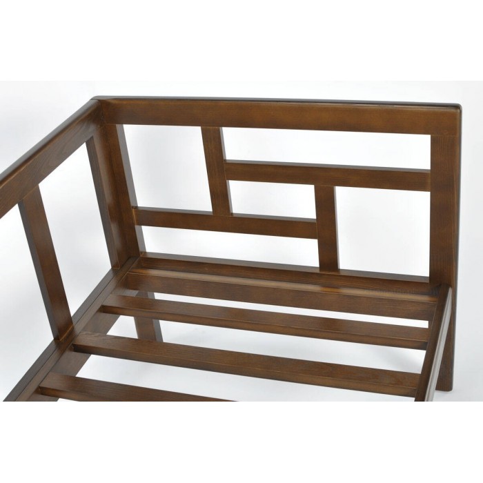 Graphitfarbenes Gartensofa EDEN 2 auf einem Holzgestell.