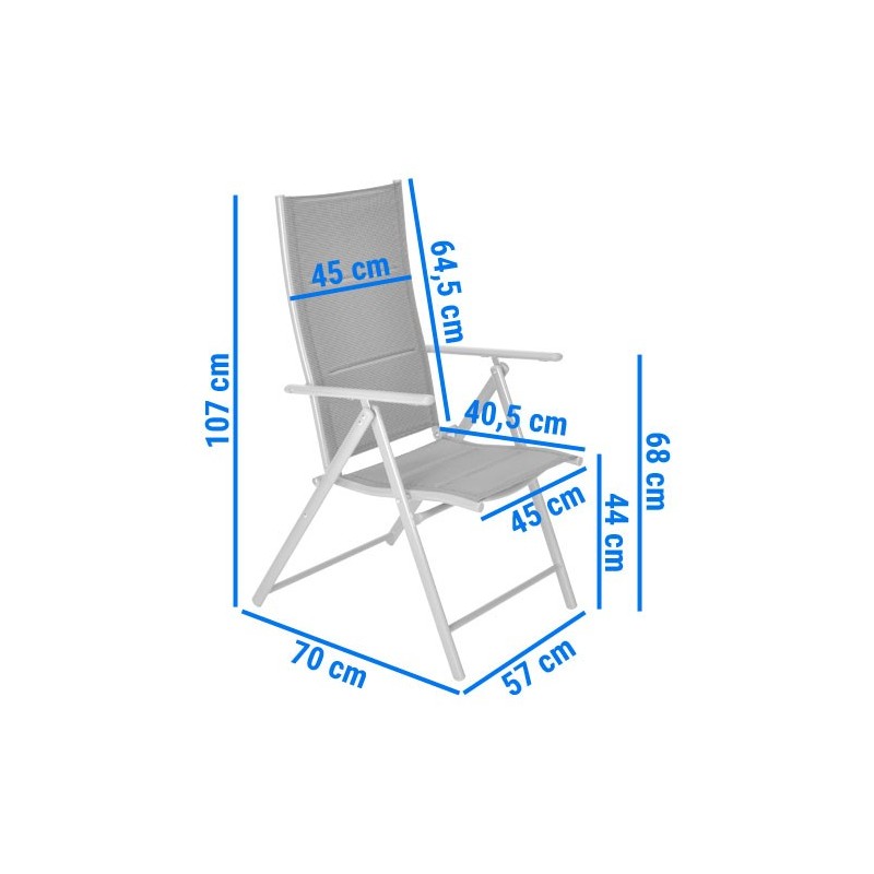 Klappbarer Gartenstuhl mit verstellbarer Rückenlehne MODENA Silver 12/9