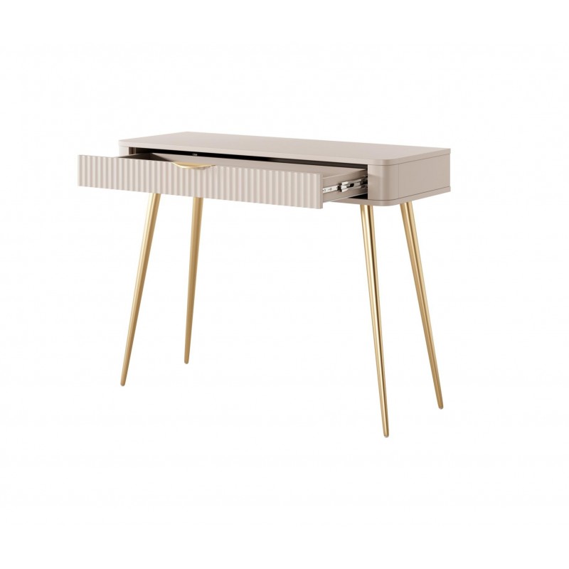 Beige LANTE Schminktisch mit geriffelter Schublade auf hohen goldenen Beinen 2/9