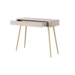 Beige LANTE Schminktisch mit geriffelter Schublade auf hohen goldenen Beinen 2/9