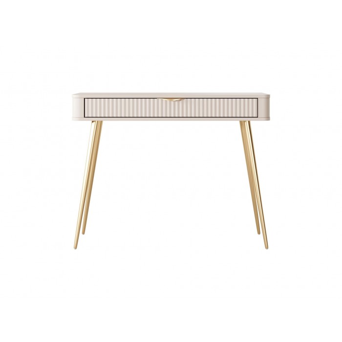 Beige LANTE Schminktisch mit geriffelter Schublade auf hohen goldenen Beinen
