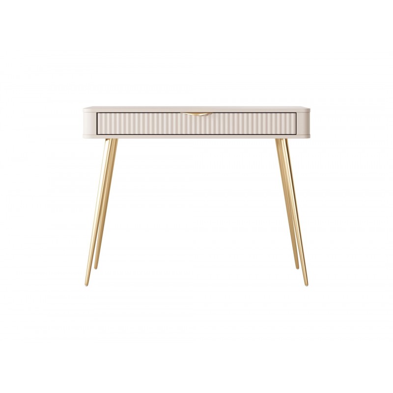 Beige LANTE Schminktisch mit geriffelter Schublade auf hohen goldenen Beinen 3/9