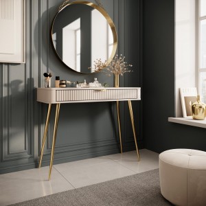 Beige LANTE Schminktisch mit geriffelter Schublade auf hohen goldenen Beinen 4/9
