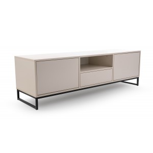 Beigefarbener RTV-Schrank mit Schublade GENUA auf schwarzem Rahmen 1/9