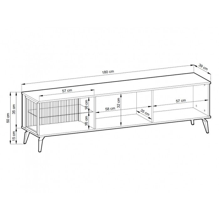 Glasierter RTV-Schrank mit LED-Beleuchtung geriffelter TV-Tisch VICO Walnuss Warmia + Beige