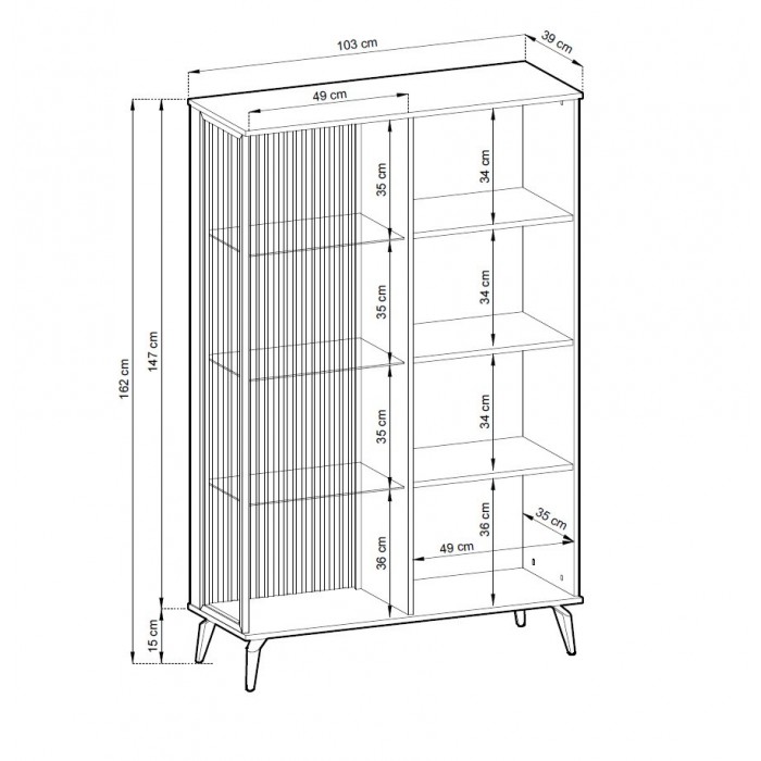 Moderne verglaste Hochvitrine mit LED-Beleuchtung VICO Walnuss Warmia + Beige