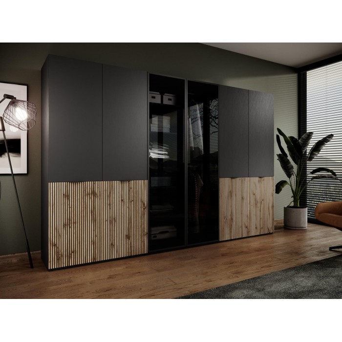 SANDBOX SENTINO Drehschrank 100cm elegant Schwarz + Eiche Wotan