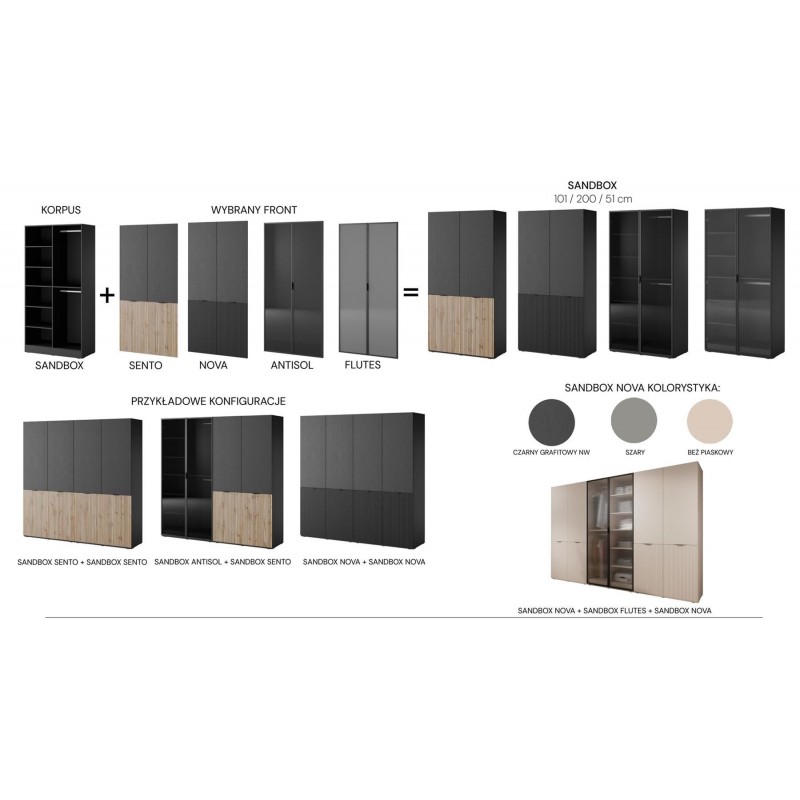 Grauer SANDBOX NOVA Drehbarer geriffelter Kleiderschrank mit 100cm Stange 8/9