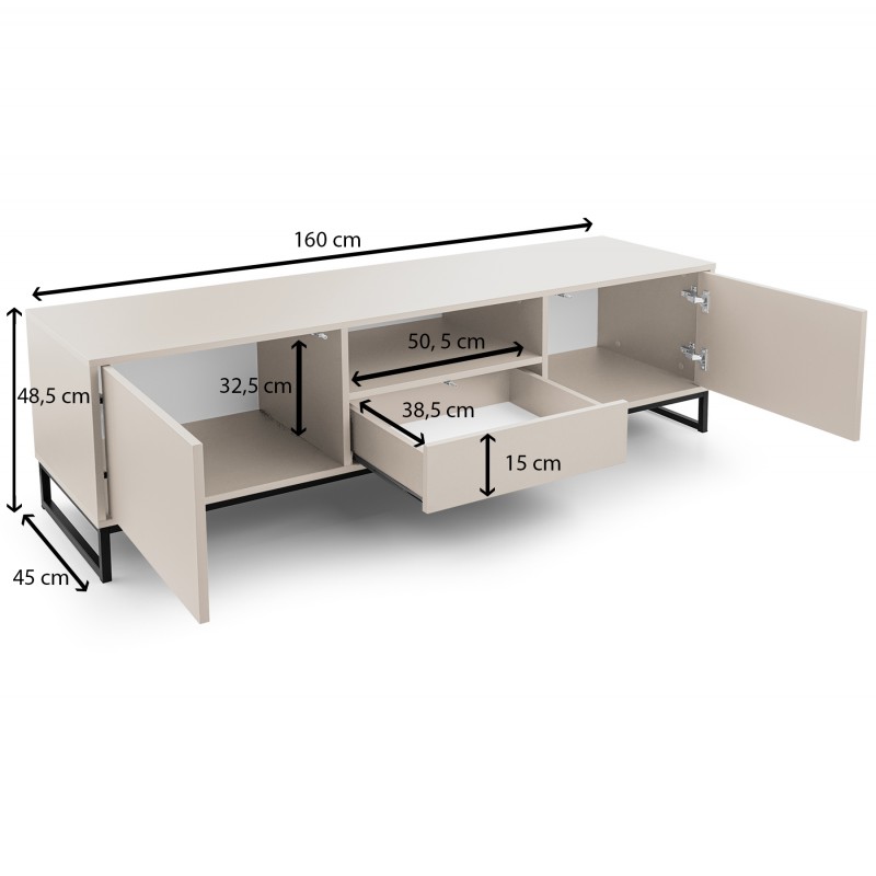 Beigefarbener RTV-Schrank mit Schublade GENUA auf schwarzem Rahmen 5/9