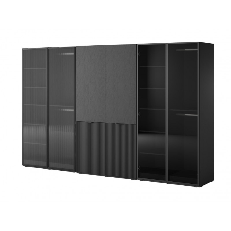Satz von 3 modularen Schränken SANDBOX FLUTES + NOVA schwarz + ANTISOL mit LED-Beleuchtung