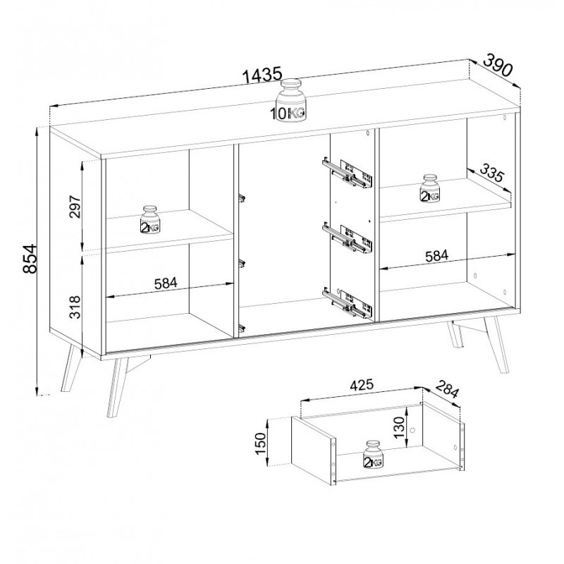 Moderne verglaste Kommode mit Schubladen für das Wohnzimmer SWIFT 6/9