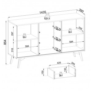 Moderne verglaste Kommode mit Schubladen für das Wohnzimmer SWIFT 6/9