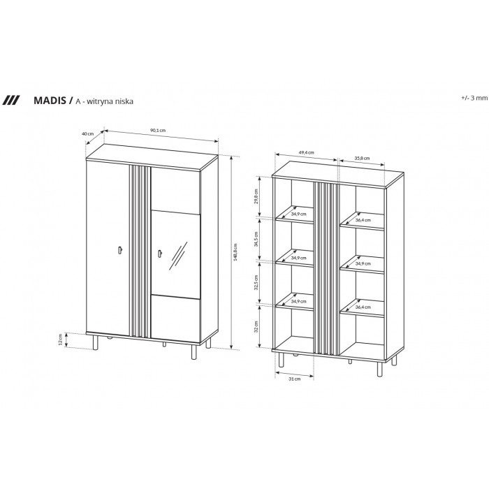 Moderne MADIS Vitrine für das Wohnzimmer / Artisan Eiche + Schwarz Anthrazit