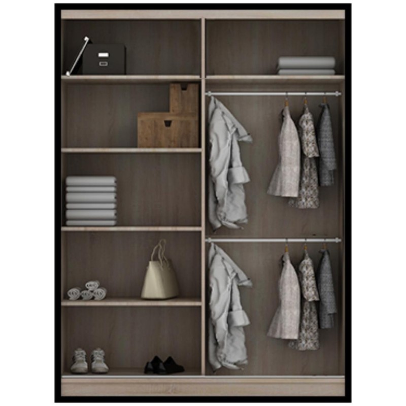 Kleiderschrank mit Schiebetüren, elegant mit Spiegel, modernes Design, für Schlafzimmer oder Flur – TUMI 150 Eiche Wotan 3/9