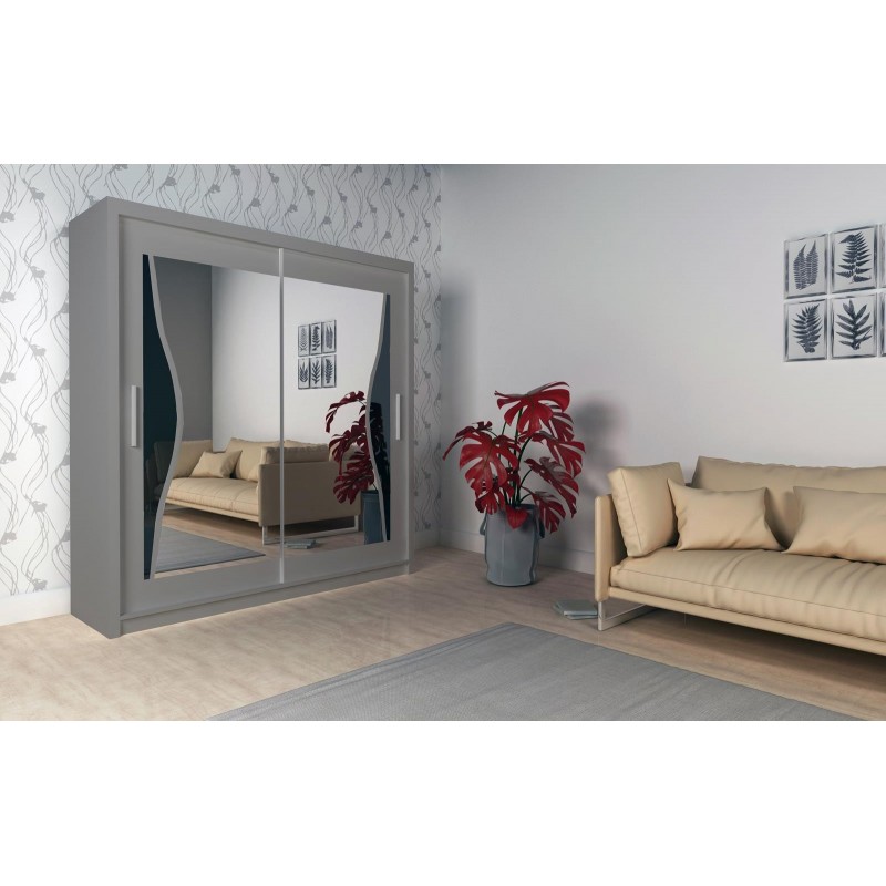 Kleiderschrank mit Schiebetüren, elegant mit Spiegel, modernes Design, für Schlafzimmer oder Flur – TUMI 180 Grau 2/9