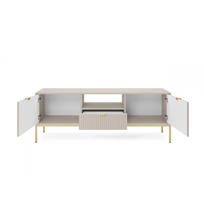 Beige Loft RTV Schrank für TV Nova Gold Metallrahmen