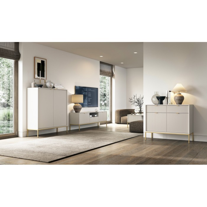 Beige Loft RTV Schrank für TV Nova Gold Metallrahmen