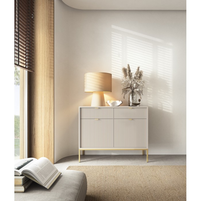 Beige Kommode mit Schubladen Nova Gold Metallrahmen