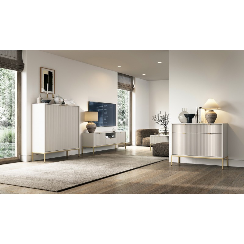 Beige Kommode mit Schubladen Nova Gold Metallrahmen 5/9
