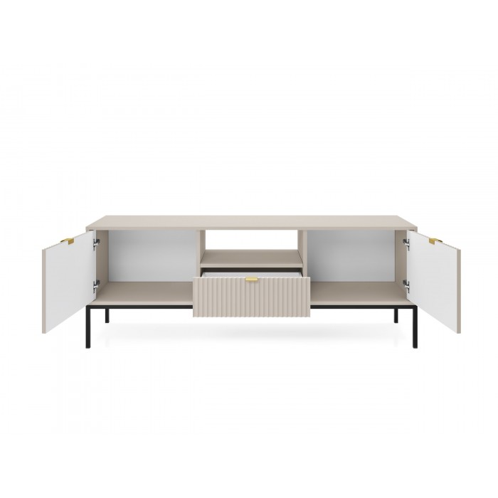 Beige Loft RTV Schrank für TV Nova Schwarzer Metallrahmen