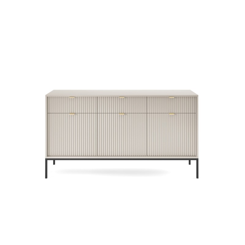 Große Kommode in Kaschmir mit drei Schubladen für das Loft-Wohnzimmer Nova Schwarzer Metallrahmen 2/9