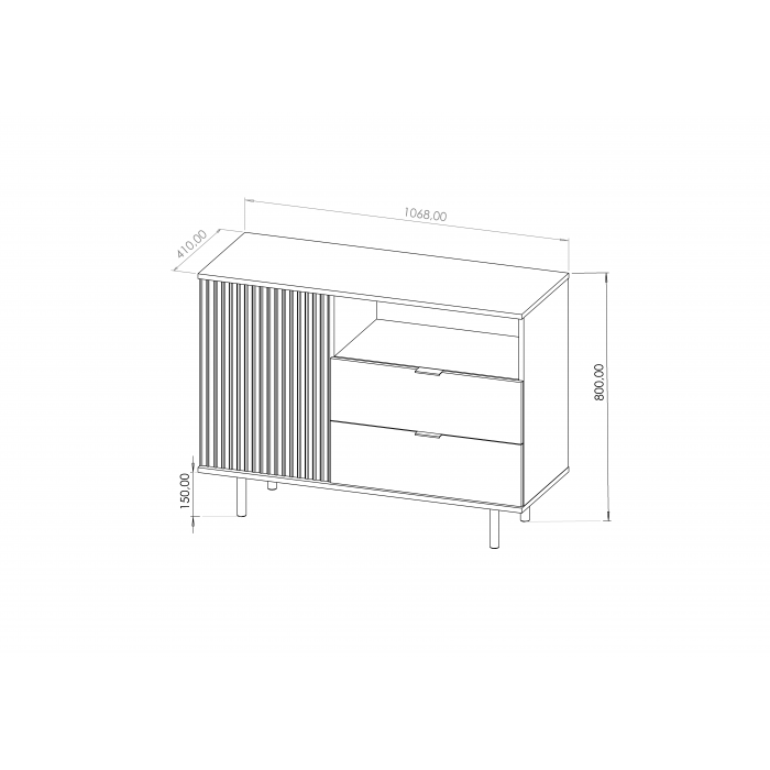 Kommode 107cm BIANCO Kaschmir auf goldenen Beinen geriffelte Fronten