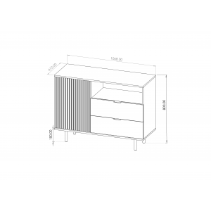 Kommode 107cm BIANCO Kaschmir auf goldenen Beinen geriffelte Fronten 5/9