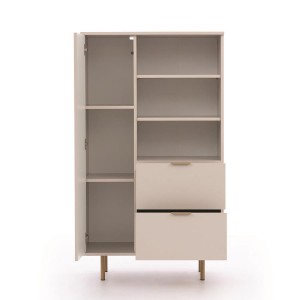 Bücherregal mit Schubladen 80cm BIANCO Cashmere auf goldenen Beinen geriffelte Fronten 3/9