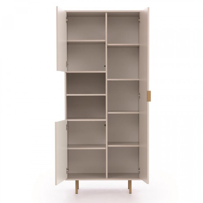 Dreitüriges Bücherregal 80cm BIANCO Cashmere auf goldenen Beinen geriffelte Fronten