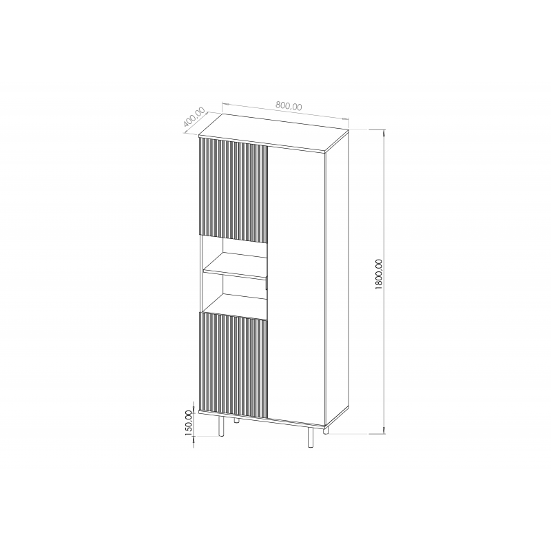 Dreitüriges Bücherregal 80cm BIANCO Schwarz auf goldenen Beinen geriffelte Fronten 5/9