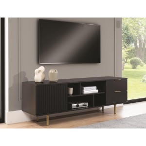 RTV Schrank mit Schubladen 150cm BIANCO Schwarz auf goldenen Beinen geriffelte Fronten 2/9