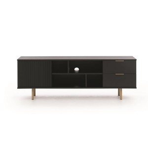 RTV Schrank mit Schubladen 150cm BIANCO Schwarz auf goldenen Beinen geriffelte Fronten 4/9