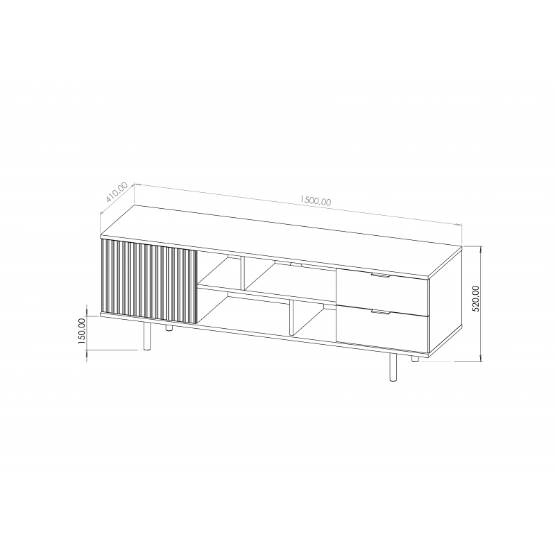 RTV Schrank mit Schubladen 150cm BIANCO Schwarz auf goldenen Beinen geriffelte Fronten 5/9