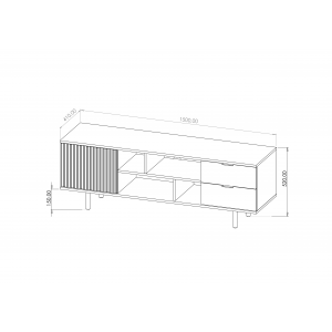 RTV Schrank mit Schubladen 150cm BIANCO Schwarz auf goldenen Beinen geriffelte Fronten 5/9